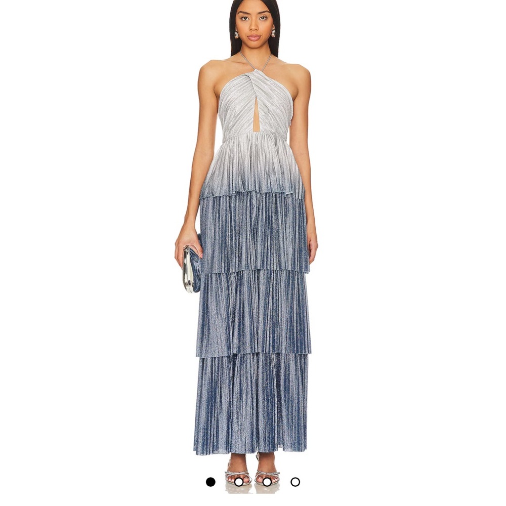 Line & Dot Silver to Navy Ombre Tiered Halter Maxi Dress